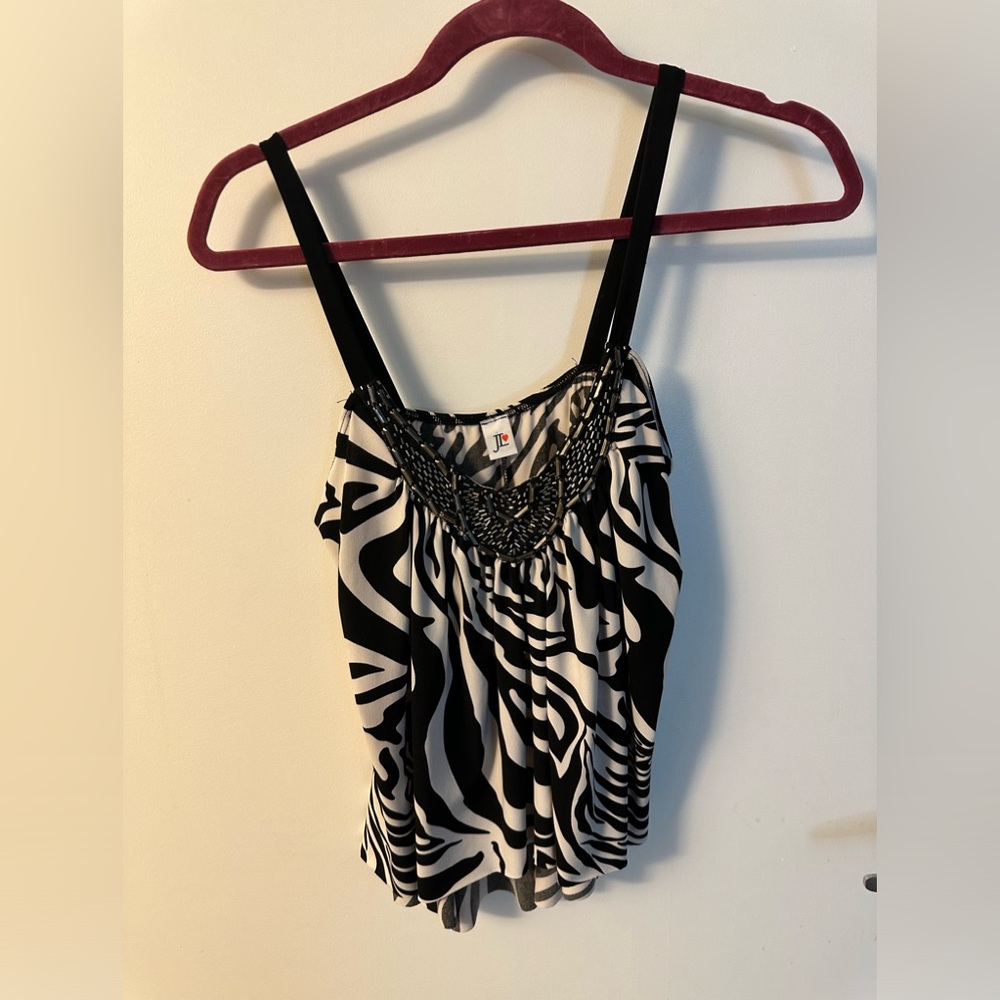 Joyce Leslie - Zebra Designed Blouse with Beads Short Sleeve